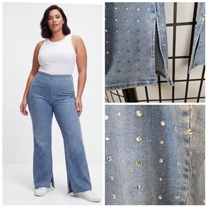 Good American Light Blue Studded Flare Jeans